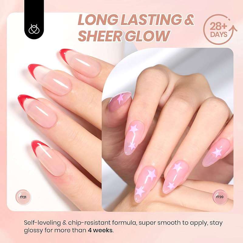 Beetles Sheer Elegance Nude Gel Nail Polish Set - 6 Colors Jelly Gel Polish Kit Milky White Nude Pink Brown Nail Concealer Translucent Effect Soak Off Uv French Nail Art Gift for Women - Image 4