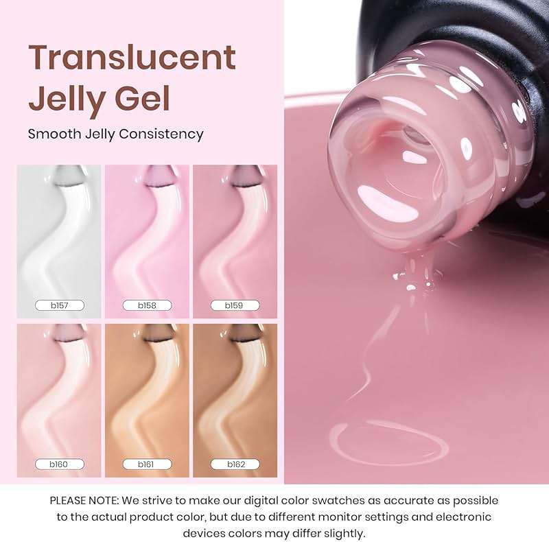 Beetles Sheer Elegance Nude Gel Nail Polish Set - 6 Colors Jelly Gel Polish Kit Milky White Nude Pink Brown Nail Concealer Translucent Effect Soak Off Uv French Nail Art Gift for Women - Image 6
