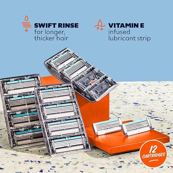 Dollar Shave Club | 4 Blade Razor Refills (12 Pack) | Swift Rinse Blades for Longer and Thicker Hair - Image 2