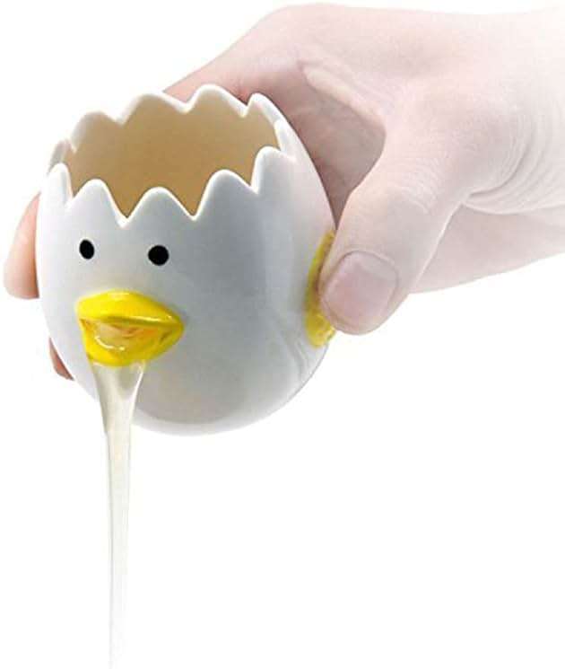 LuoCoCo Cute Egg Separator, Ceramics Vomiting Chicken Egg Yolk White Separator, Practical Household Small Egg Filter Splitter, Kitchen Gadget Baking Assistant Tool, Dishwasher Safe (Yellow) - Image 1