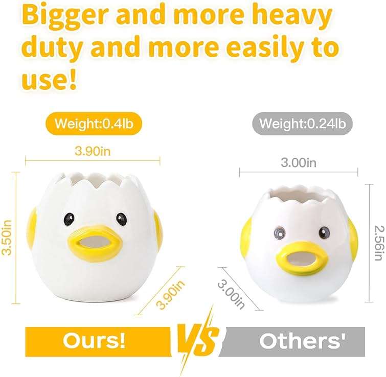 LuoCoCo Cute Egg Separator, Ceramics Vomiting Chicken Egg Yolk White Separator, Practical Household Small Egg Filter Splitter, Kitchen Gadget Baking Assistant Tool, Dishwasher Safe (Yellow) - Image 3