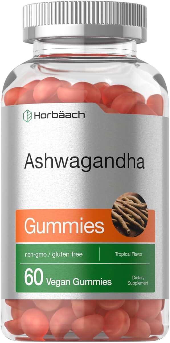 Horbäach Ashwagandha Gummies | 60 Vegan Chewable Gummies | Tropical Flavor | Supplement for Men and Women | Herb Root Extract | Vegan, Non-GMO, Gluten Free - Image 1