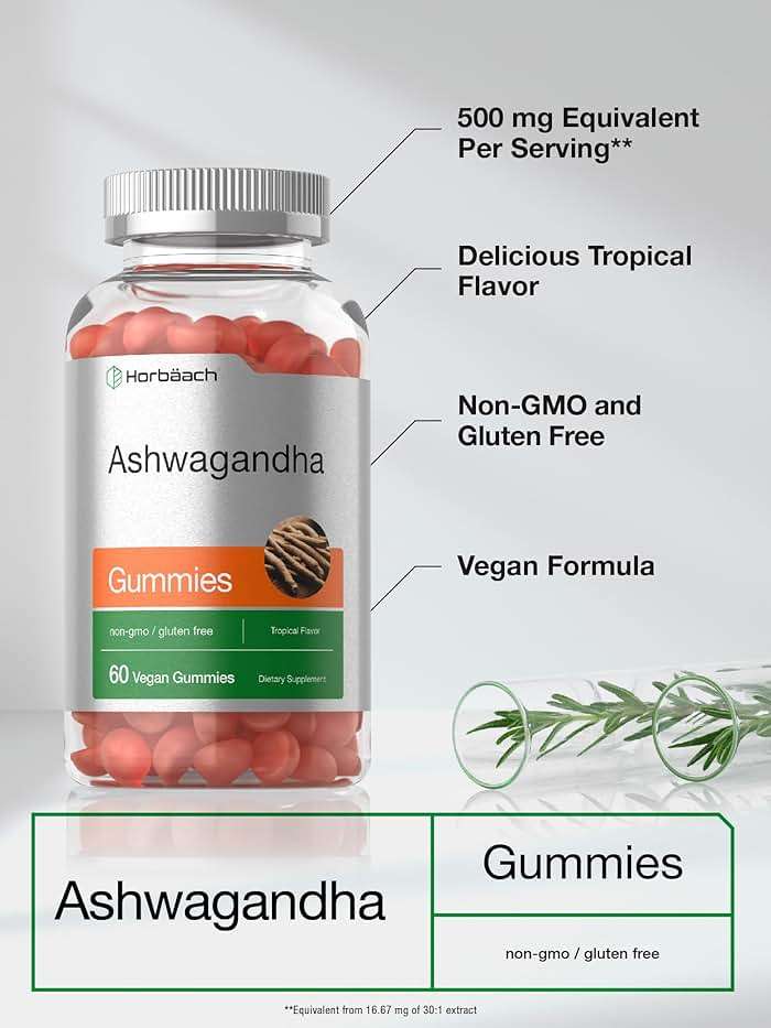 Horbäach Ashwagandha Gummies | 60 Vegan Chewable Gummies | Tropical Flavor | Supplement for Men and Women | Herb Root Extract | Vegan, Non-GMO, Gluten Free - Image 4