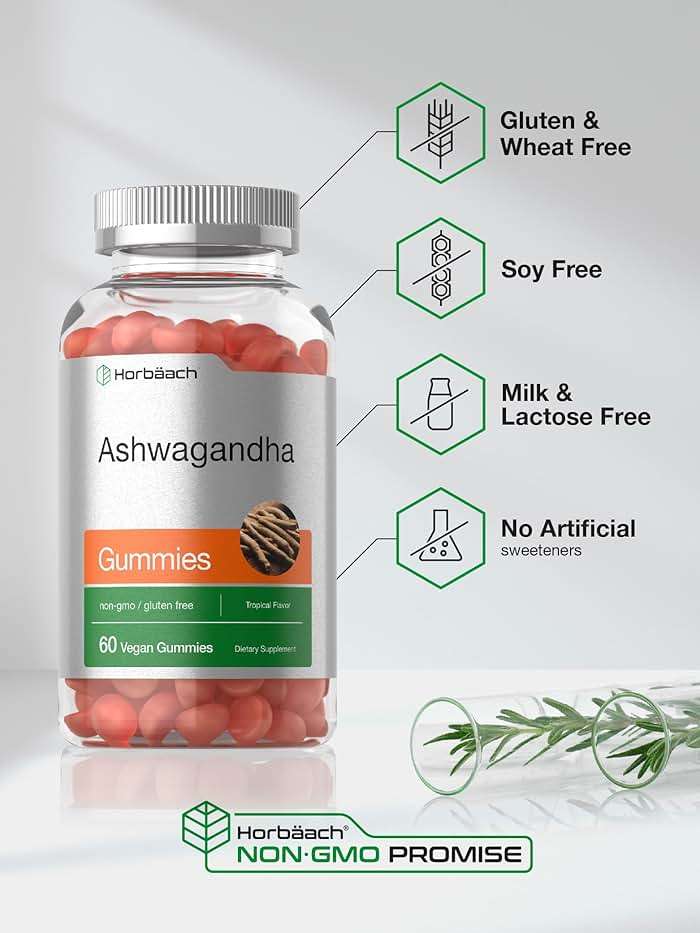 Horbäach Ashwagandha Gummies | 60 Vegan Chewable Gummies | Tropical Flavor | Supplement for Men and Women | Herb Root Extract | Vegan, Non-GMO, Gluten Free - Image 5