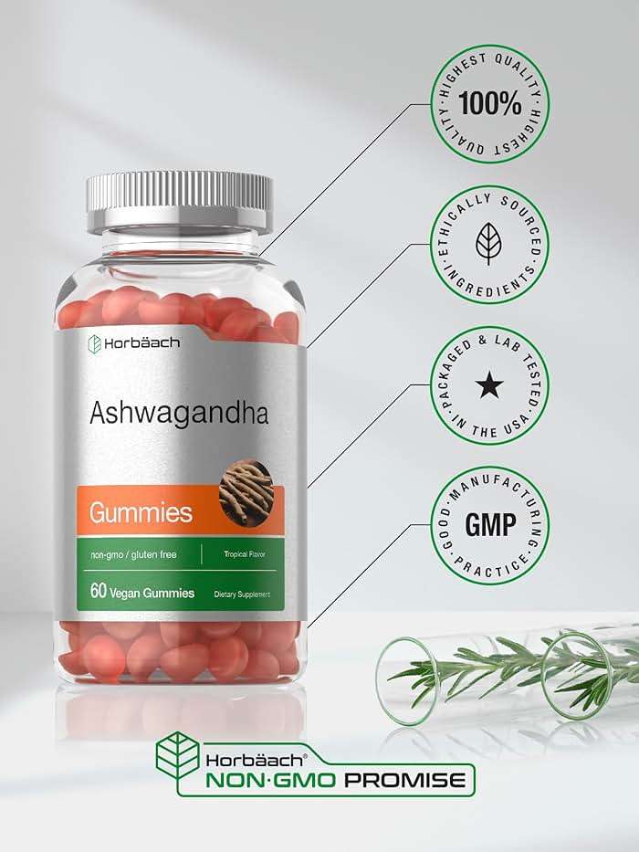 Horbäach Ashwagandha Gummies | 60 Vegan Chewable Gummies | Tropical Flavor | Supplement for Men and Women | Herb Root Extract | Vegan, Non-GMO, Gluten Free - Image 6