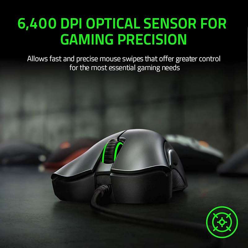 Razer DeathAdder Essential Gaming Mouse: 6400 DPI Optical Sensor - 5 Programmable Buttons - Mechanical Switches - Rubber Side Grips - Classic Black - Image 2