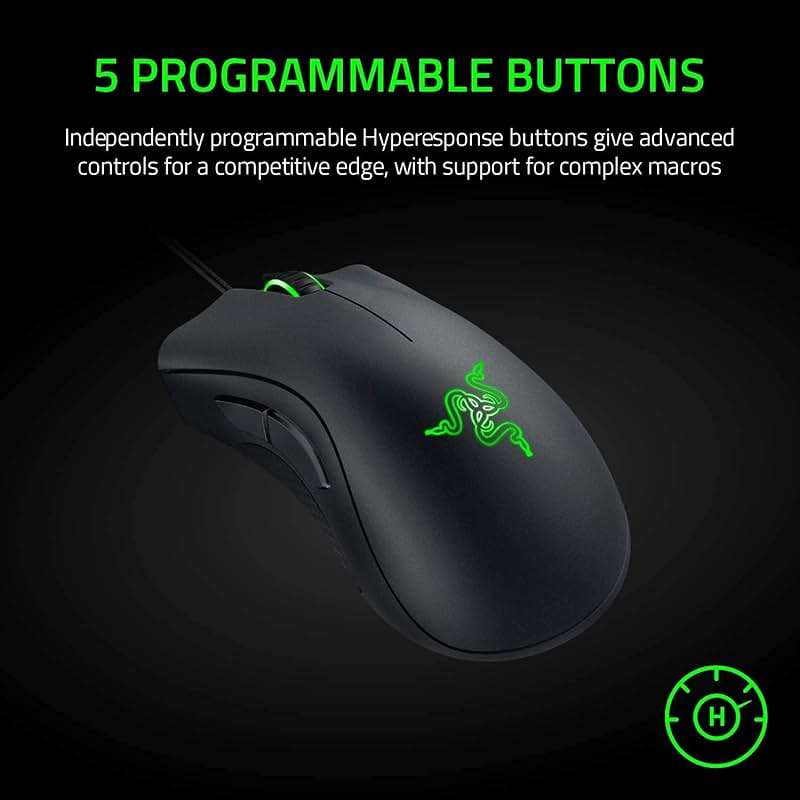Razer DeathAdder Essential Gaming Mouse: 6400 DPI Optical Sensor - 5 Programmable Buttons - Mechanical Switches - Rubber Side Grips - Classic Black - Image 4