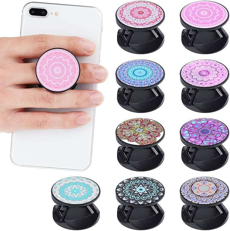 Honoson 9 Pieces Cell Phone Grip Holder Collapsible Holder Colorful Self-Adhesive Finger Ring Sublimation for Smartphone and Tablets(Mandala Flower) - Image 1