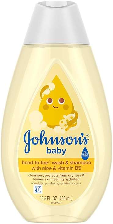 Johnson's Baby Head-To-Toe Baby Wash & Shampoo + Aloe & Vitamin B5, 2-in-1 Bath Wash Gently Cleanses Newborn's Delicate Skin & Hair, Hypoallergenic, No Added Parabens, Dyes & Sulfates, 13.6 fl. Oz - Image 1
