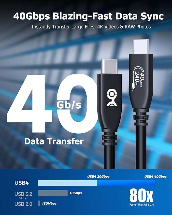 Cable Matters [USB-IF Certified] 40Gbps USB 4 Cable - 3.3ft, Supports Up to [8K@60Hz / 4K@240Hz Video, 240W Charging, 40Gbps Data Transfer] USB4 Cable, Black, Compatible with Thunderbolt 4, MacBook - Image 4