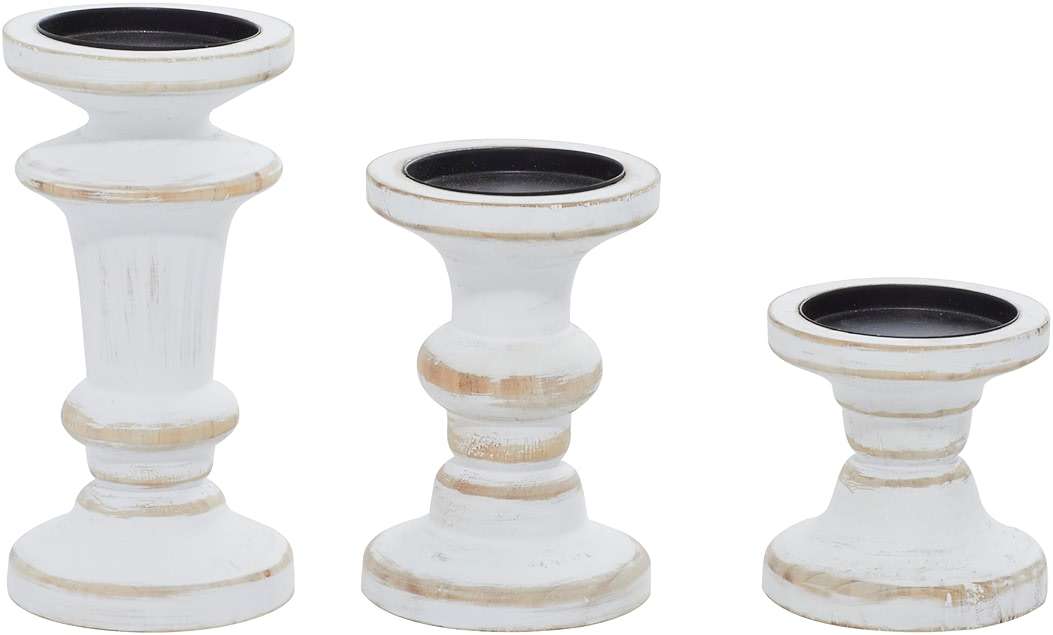 Deco 79 Wood Decorative Candle Holder Candle Stand, Set of 3 Candlestick Holder 8", 6", 4"H, White - Image 4