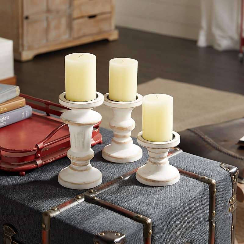 Deco 79 Wood Decorative Candle Holder Candle Stand, Set of 3 Candlestick Holder 8", 6", 4"H, White - Image 5