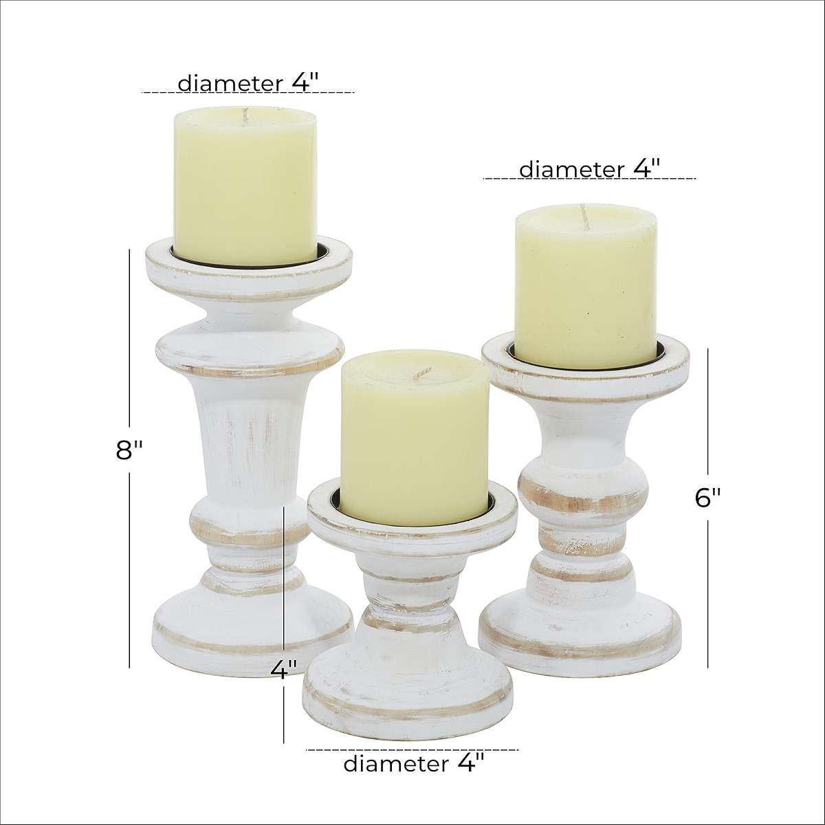 Deco 79 Wood Decorative Candle Holder Candle Stand, Set of 3 Candlestick Holder 8", 6", 4"H, White - Image 6