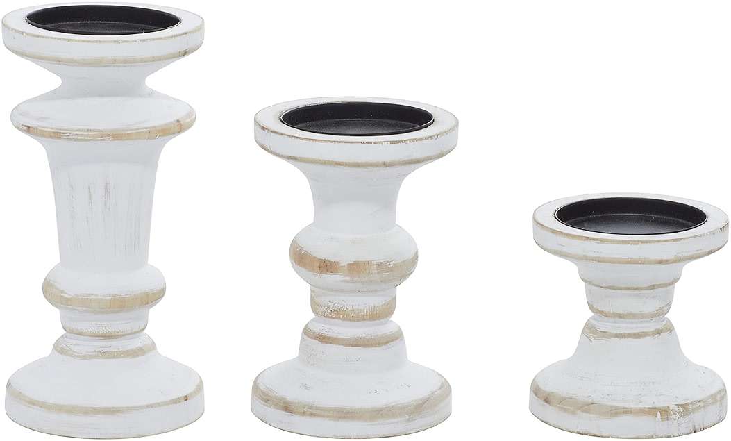 Deco 79 Wood Decorative Candle Holder Candle Stand, Set of 3 Candlestick Holder 8", 6", 4"H, White - Image 7