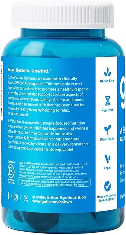 Goli Ashwagandha & Vitamin D Gummy - 60 Count - Mixed Berry, KSM-66, Vegan, Plant Based, Non-GMO, Gluten-Free & Gelatin Free Relax. Restore. Unwind, Pack of 1 - Image 2
