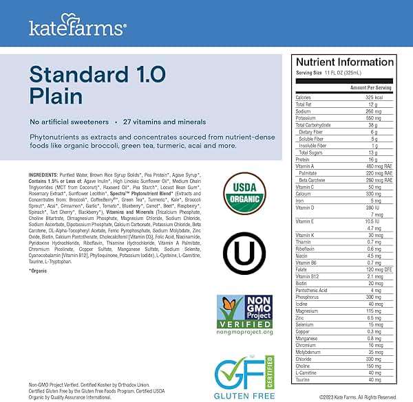 KATE FARMS Organic 1.0 Sole-Source Nutrition Shake, Plain, 16g Protein, 27 Vitamins and Minerals, Meal Replacement, Protein Shake, 11 oz (12 Pack) - Image 6