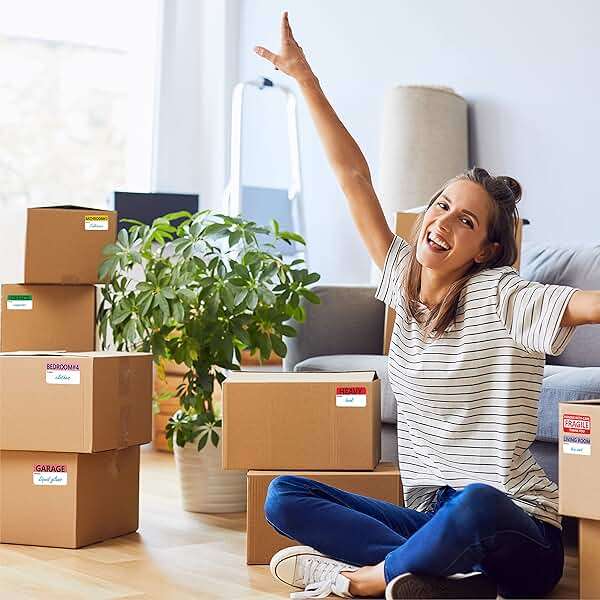 Hebayy 500 pcs 20 Designs Pre-Printed Color-Coded Home Moving Packing Box Labels with Writable Notes Areas, Each Measures 2” x 3” - Image 2