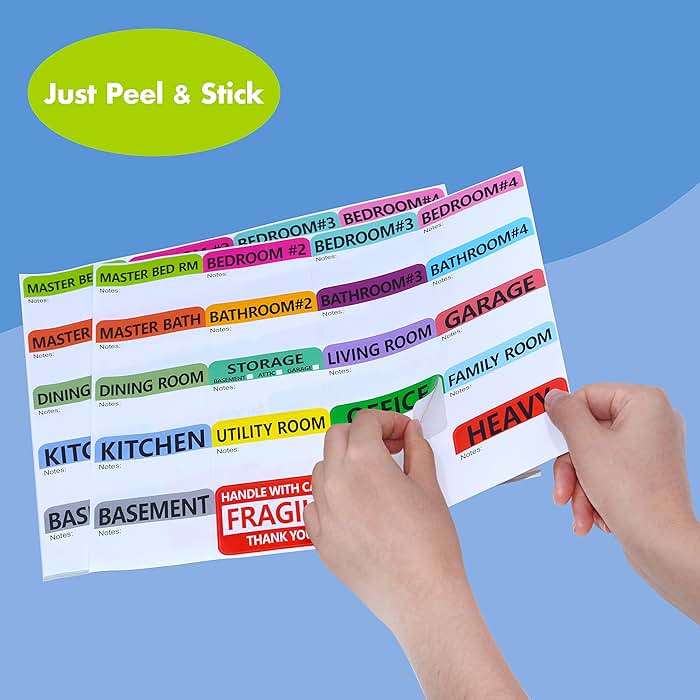 Hebayy 500 pcs 20 Designs Pre-Printed Color-Coded Home Moving Packing Box Labels with Writable Notes Areas, Each Measures 2” x 3” - Image 4