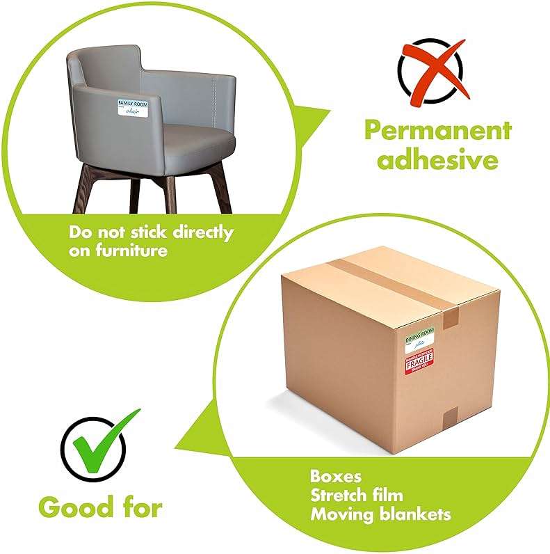 Hebayy 500 pcs 20 Designs Pre-Printed Color-Coded Home Moving Packing Box Labels with Writable Notes Areas, Each Measures 2” x 3” - Image 6