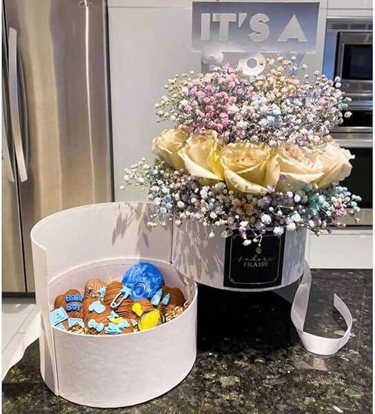 UNIKPACKAGING Premium Quality Round Flower/Gift Box 2 TIER w Lid, Size 7.8 dia x 7 inch for Luxury Arrangements (White) - Image 4