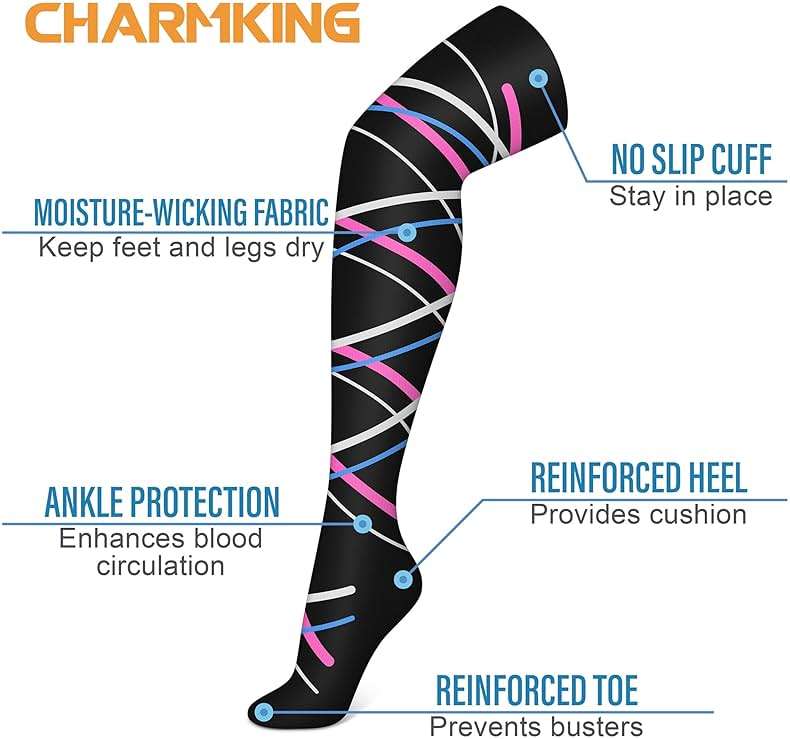 CHARMKING Compression Socks (3 Pairs) Knee High Compression Sock for Women & Men Stockings for Running, Cycling,Athletic - Image 4