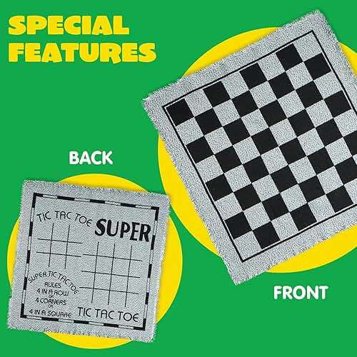 3-in-1 Vintage Giant Checkers, Tic, Tac, Toe, with Reversible Mat, 24 Chips, Family Board Game, Lawn Game, BBQ Party Favor, Indoor and Outdoor Activity for Kids and Adults - Image 2