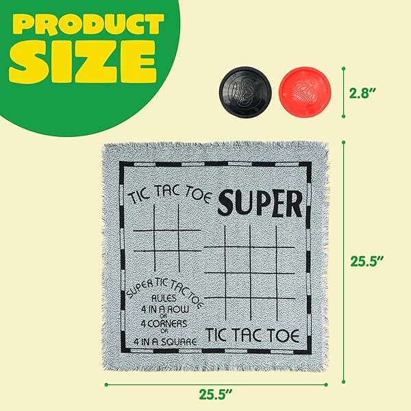 3-in-1 Vintage Giant Checkers, Tic, Tac, Toe, with Reversible Mat, 24 Chips, Family Board Game, Lawn Game, BBQ Party Favor, Indoor and Outdoor Activity for Kids and Adults - Image 7