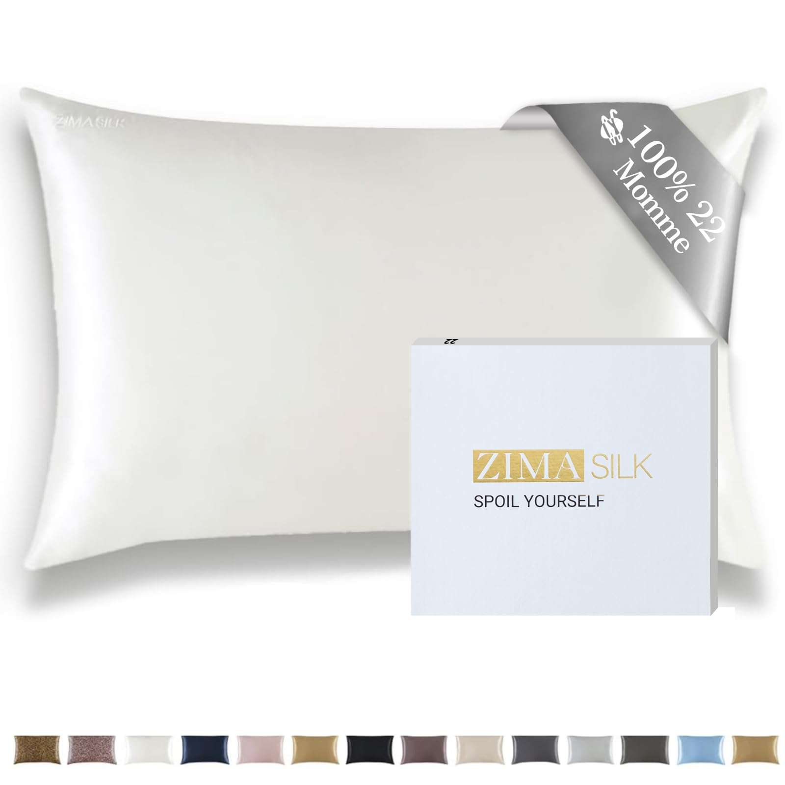 ZIMASILK 22 Momme Silk Pillowcase for Hair and Skin - 100% Pure Mulberry Silk with Hidden Zipper, Grade 6A Luxury Pillow Case for Women, Soft & Durable, Gift Box (Standard 20''x26''Ivory) - Image 1