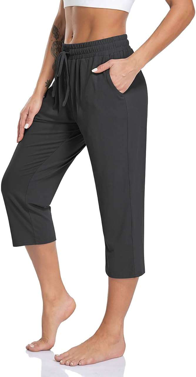 TARSE Women's Capri Yoga Pants Loose Soft Drawstring Workout Sweatpants Causal Lounge Pants with Pockets - Image 1