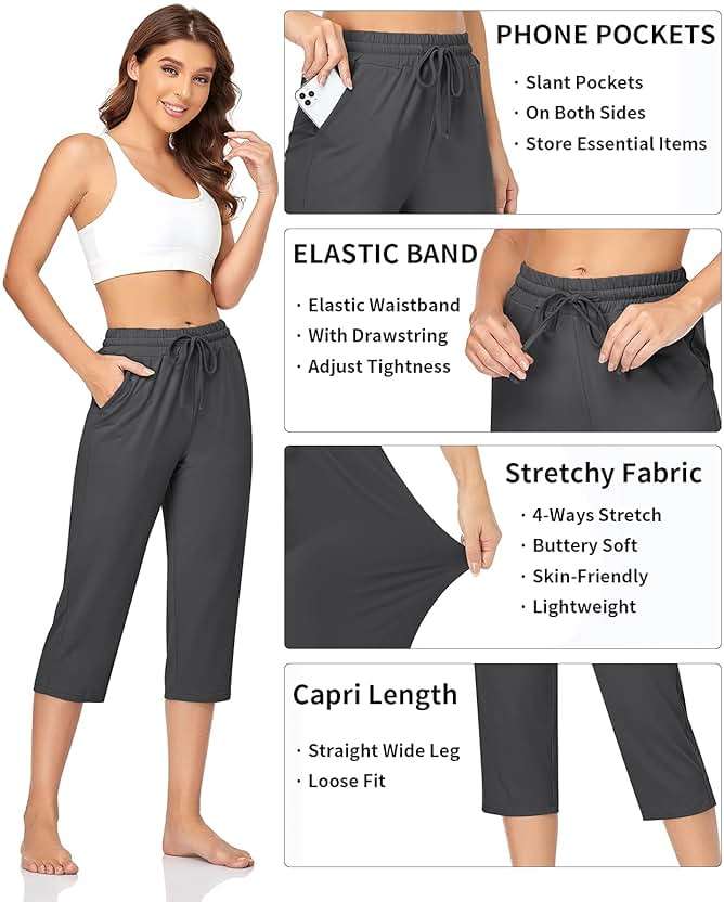 TARSE Women's Capri Yoga Pants Loose Soft Drawstring Workout Sweatpants Causal Lounge Pants with Pockets - Image 3