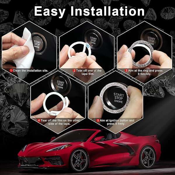 LivTee 2 PCS Crystal Double Rhinestone Car Engine Start Stop Decoration Ring, Bling Car Interior Accessories for Women, Push to Start Button Cover Sticker, Automotive Decals, White - Image 3