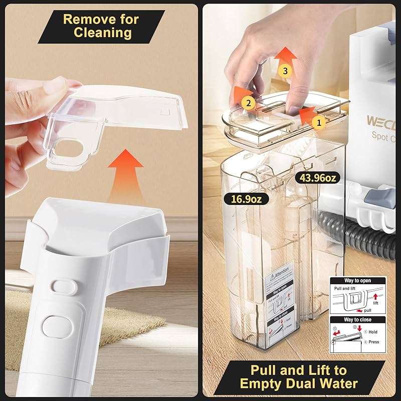 WECLEAN C1 Portable Extractor for Couch and Carpet Cleaner Upholstery Cleaner with Deep Cleaning Solution - Image 5