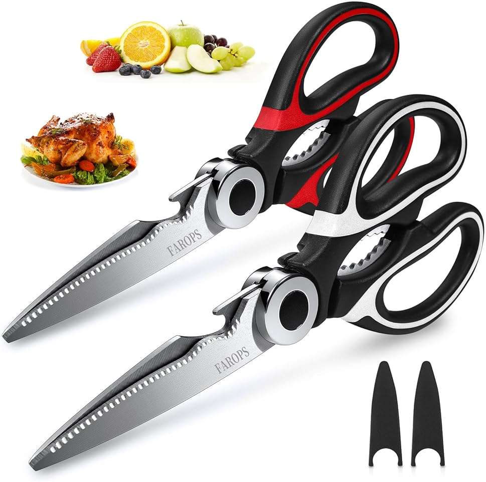 Heavy Duty Kitchen Scissors 2-Pack, Ultra Sharp Stainless Steel Meat Shears for Spatchcocking Chicken, Poultry, Fish & Herbs, Dishwasher Safe Multi-purpose Cooking Scissors with Ergonomic Comfort Grip - Image 1