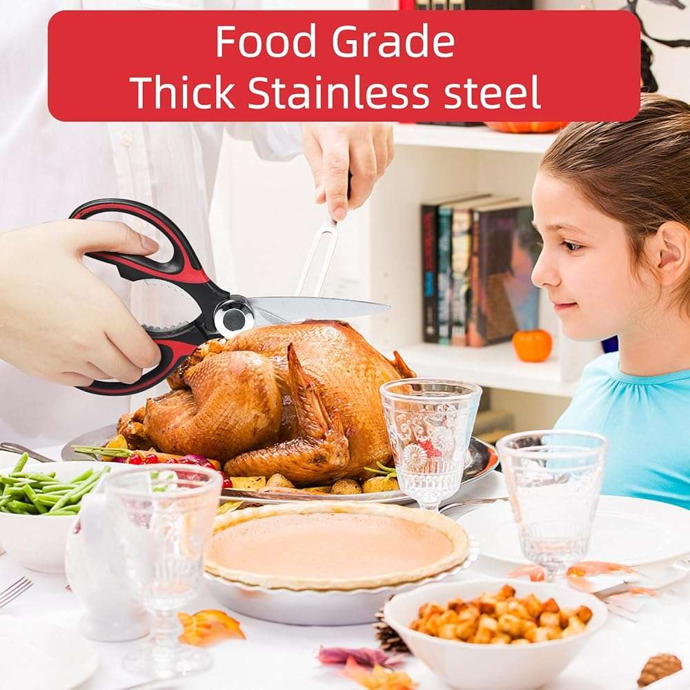 Heavy Duty Kitchen Scissors 2-Pack, Ultra Sharp Stainless Steel Meat Shears for Spatchcocking Chicken, Poultry, Fish & Herbs, Dishwasher Safe Multi-purpose Cooking Scissors with Ergonomic Comfort Grip - Image 2