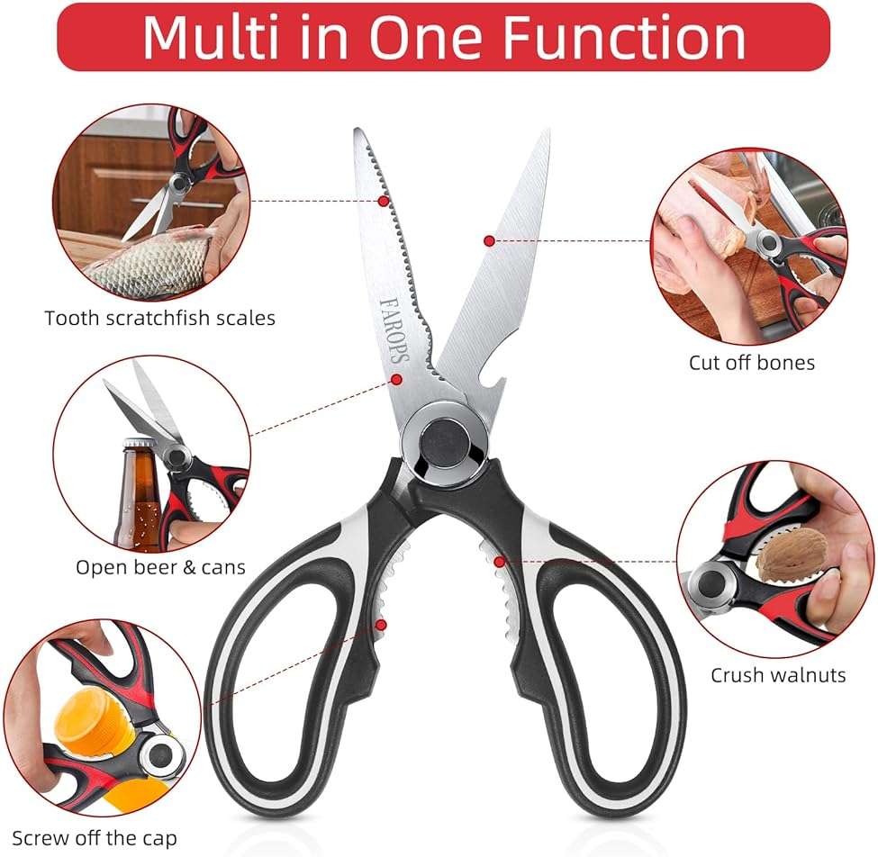 Heavy Duty Kitchen Scissors 2-Pack, Ultra Sharp Stainless Steel Meat Shears for Spatchcocking Chicken, Poultry, Fish & Herbs, Dishwasher Safe Multi-purpose Cooking Scissors with Ergonomic Comfort Grip - Image 4