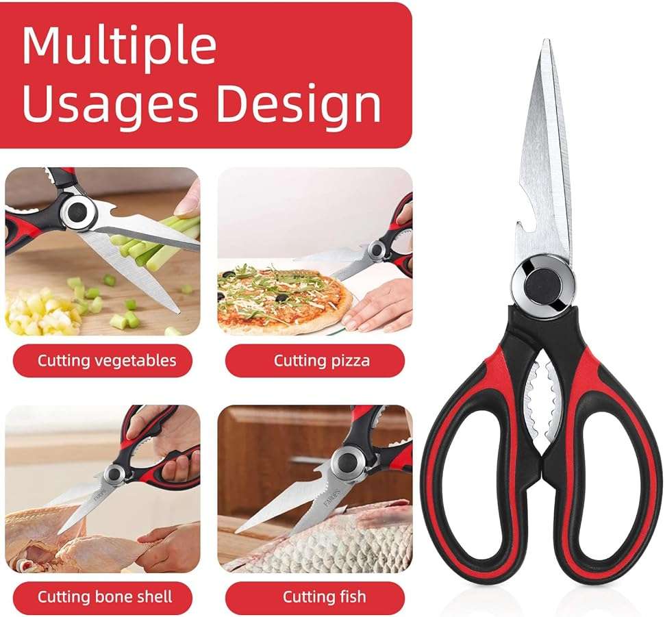 Heavy Duty Kitchen Scissors 2-Pack, Ultra Sharp Stainless Steel Meat Shears for Spatchcocking Chicken, Poultry, Fish & Herbs, Dishwasher Safe Multi-purpose Cooking Scissors with Ergonomic Comfort Grip - Image 5
