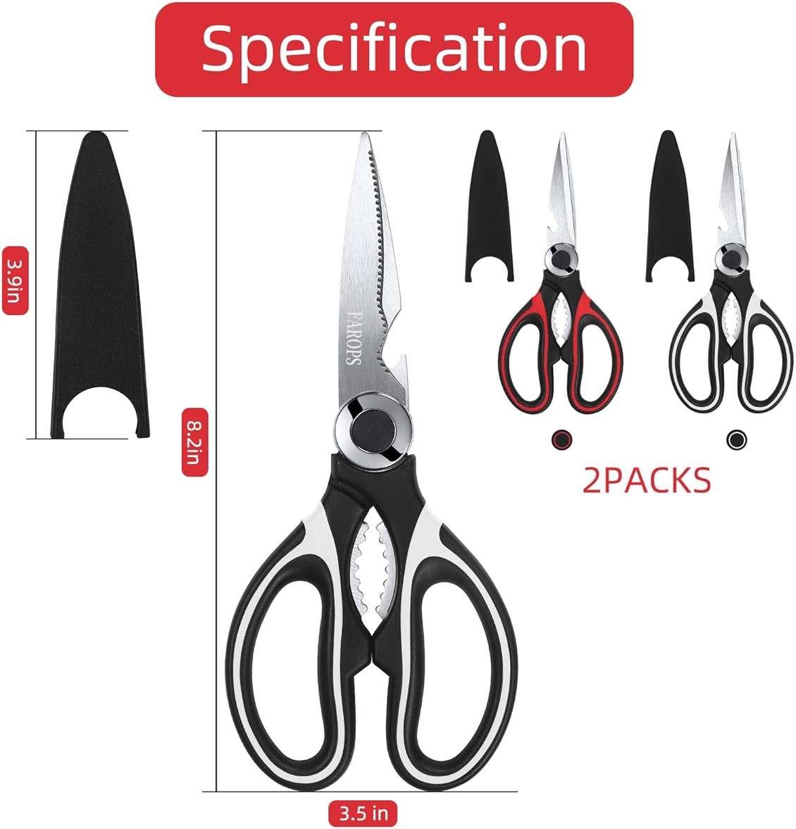 Heavy Duty Kitchen Scissors 2-Pack, Ultra Sharp Stainless Steel Meat Shears for Spatchcocking Chicken, Poultry, Fish & Herbs, Dishwasher Safe Multi-purpose Cooking Scissors with Ergonomic Comfort Grip - Image 6