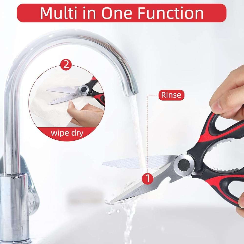 Heavy Duty Kitchen Scissors 2-Pack, Ultra Sharp Stainless Steel Meat Shears for Spatchcocking Chicken, Poultry, Fish & Herbs, Dishwasher Safe Multi-purpose Cooking Scissors with Ergonomic Comfort Grip - Image 7