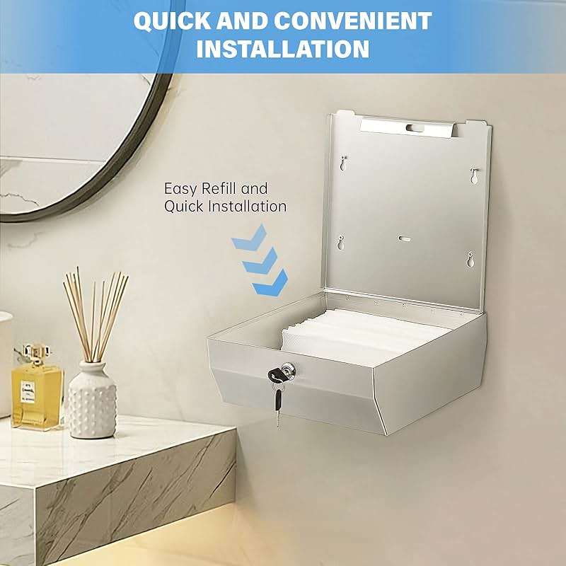 Paper Towel Dispenser Wall Mount Commercial, C Fold Multifold Hand Paper Towel Dispenser, Stainless Steel Tissue Holder - Image 5