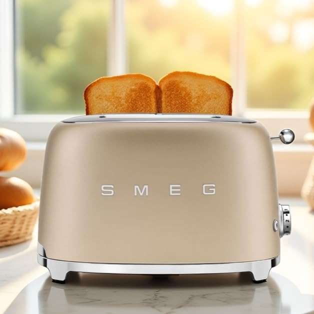 SMEG 2 Slice Toaster with 6 Presets and Defrost Function and Removable Crumb Tray TSF01CHMUS, Matte Champagne - Image 2