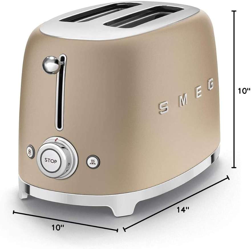SMEG 2 Slice Toaster with 6 Presets and Defrost Function and Removable Crumb Tray TSF01CHMUS, Matte Champagne - Image 3