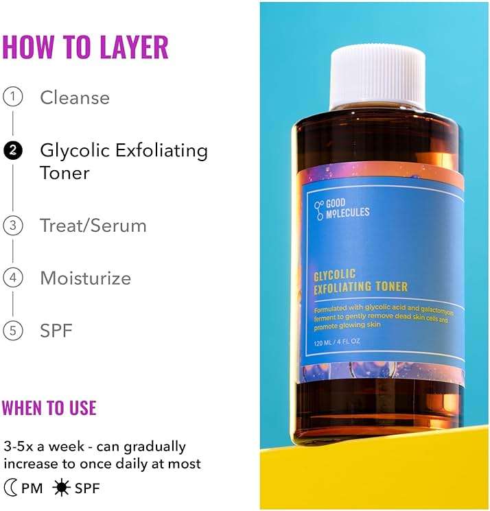 Good Molecules Glycolic Exfoliating Toner - Hyaluronic and Glycolic Acid Daily Toner for Face - Cleansing Facial Exfoliant for Glowing Even Skin Tone, Skin Care - Image 6