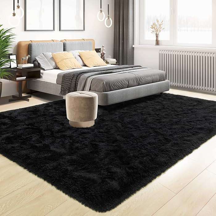 Tepook Super Soft Fluffy Rug for Bedroom, Modern Shaggy Fuzzy Kids Rugs for Living Room, Plush Indoor Nursery Home Decor Dorm Carpet with Non-Slip Bottom, Black, 4 X 6 Feet - Image 2
