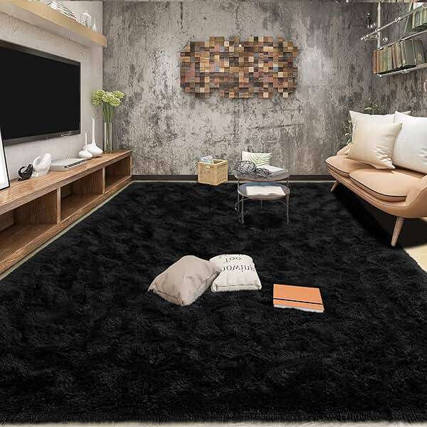 Tepook Super Soft Fluffy Rug for Bedroom, Modern Shaggy Fuzzy Kids Rugs for Living Room, Plush Indoor Nursery Home Decor Dorm Carpet with Non-Slip Bottom, Black, 4 X 6 Feet - Image 3
