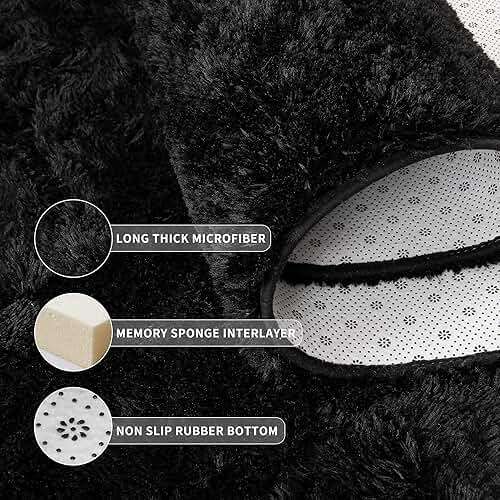 Tepook Super Soft Fluffy Rug for Bedroom, Modern Shaggy Fuzzy Kids Rugs for Living Room, Plush Indoor Nursery Home Decor Dorm Carpet with Non-Slip Bottom, Black, 4 X 6 Feet - Image 5