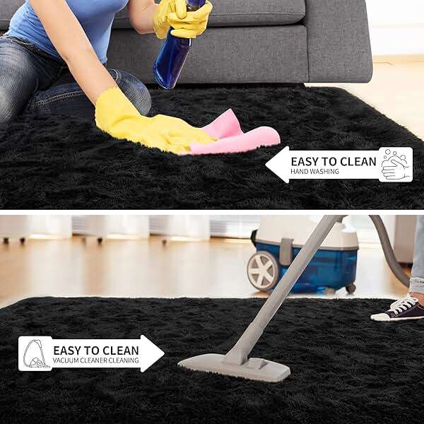 Tepook Super Soft Fluffy Rug for Bedroom, Modern Shaggy Fuzzy Kids Rugs for Living Room, Plush Indoor Nursery Home Decor Dorm Carpet with Non-Slip Bottom, Black, 4 X 6 Feet - Image 6