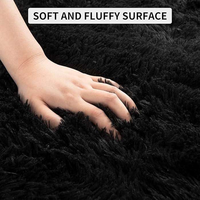 Tepook Super Soft Fluffy Rug for Bedroom, Modern Shaggy Fuzzy Kids Rugs for Living Room, Plush Indoor Nursery Home Decor Dorm Carpet with Non-Slip Bottom, Black, 4 X 6 Feet - Image 7