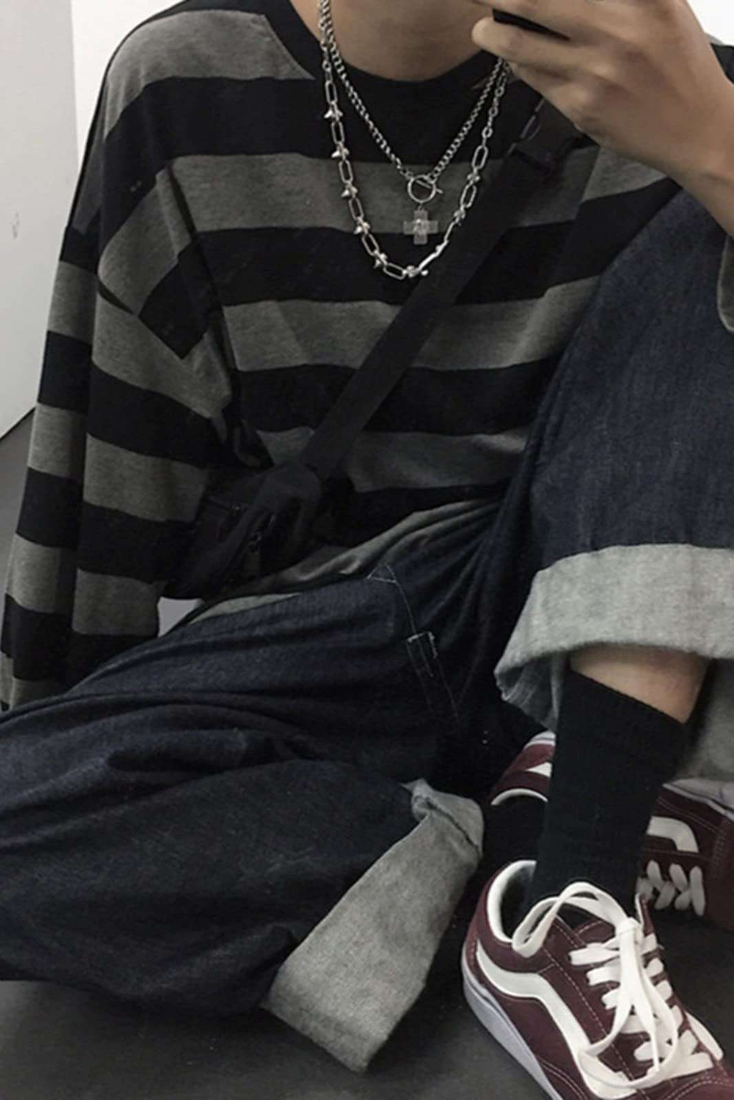 Women Harajuku Oversized Stripe Casual Long Sleeves Crewneck T-Shirt Tee Tops - Image 4