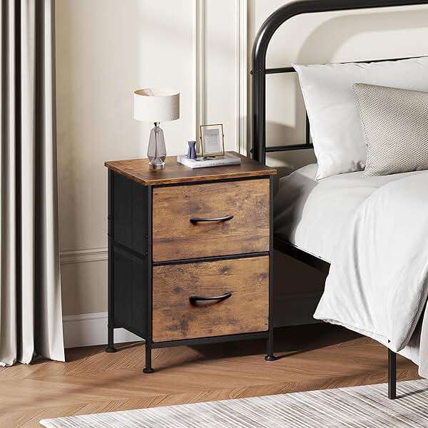 WLIVE Night Stand, Small Dresser with 2 Drawers & Wooden Top, Nightstand with Fabric Bins, Bedside Table End Table for Bedroom, Closet, Entryway, College Dorm, Rustic Brown - Image 2