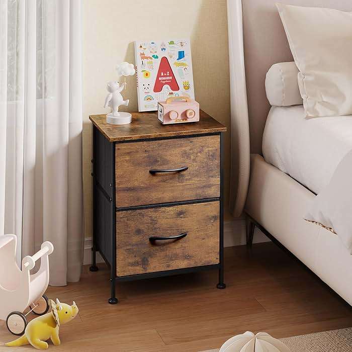 WLIVE Night Stand, Small Dresser with 2 Drawers & Wooden Top, Nightstand with Fabric Bins, Bedside Table End Table for Bedroom, Closet, Entryway, College Dorm, Rustic Brown - Image 8